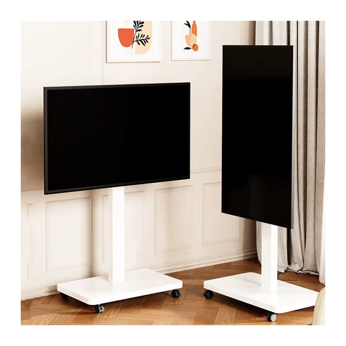 BEISHI Mobiler TV-Ständer in Weiß mit drehbarer Halterung für 10-43 Zoll Fernseher oder PC, minimalistischer Rollwagen mit Rädern für die Ecke - Bild 3