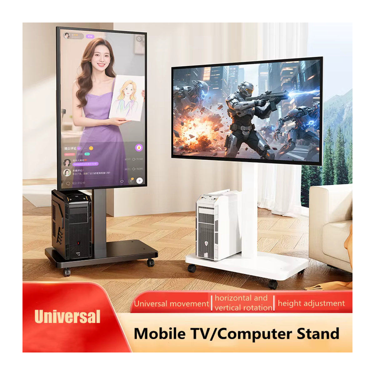 BEISHI Mobiler TV-Ständer in Weiß mit drehbarer Halterung für 10-43 Zoll Fernseher oder PC, minimalistischer Rollwagen mit Rädern für die Ecke - Bild 4