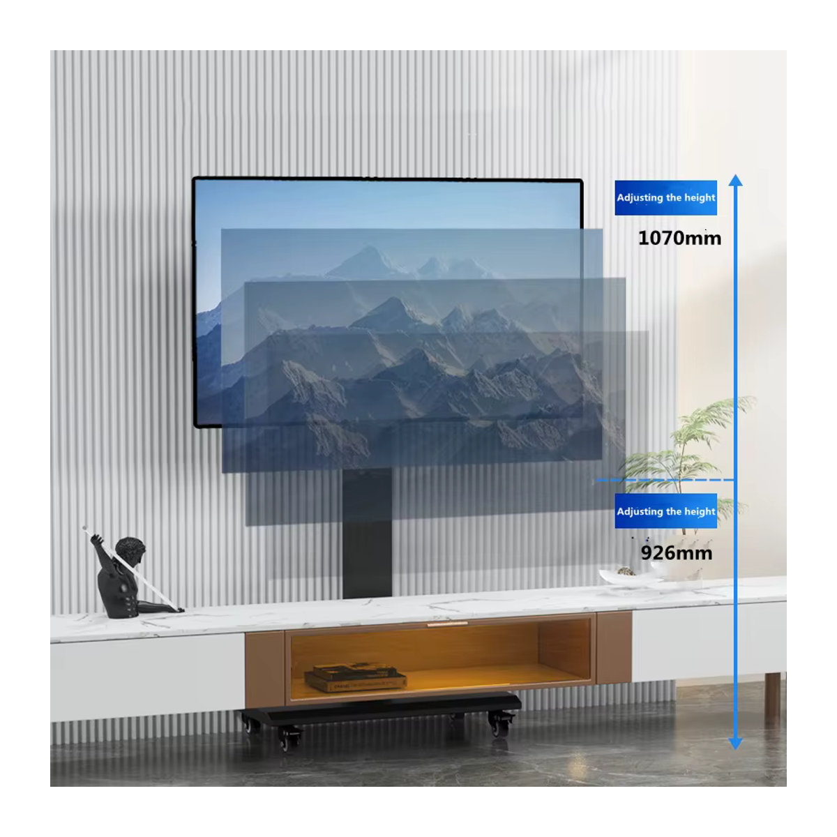 BEISHI Mobiler TV-Ständer in Weiß mit drehbarer Halterung für 10-43 Zoll Fernseher oder PC, minimalistischer Rollwagen mit Rädern für die Ecke - Bild 5