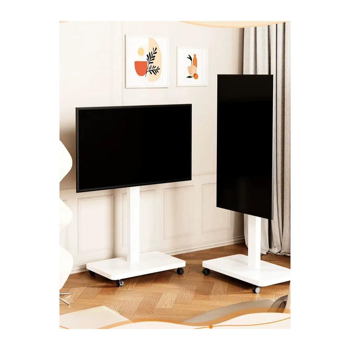 BEISHI Mobiler TV-Ständer in Weiß mit drehbarer Halterung für 10-43 Zoll Fernseher oder PC, minimalistischer Rollwagen mit Rädern für die Ecke - Bild 7