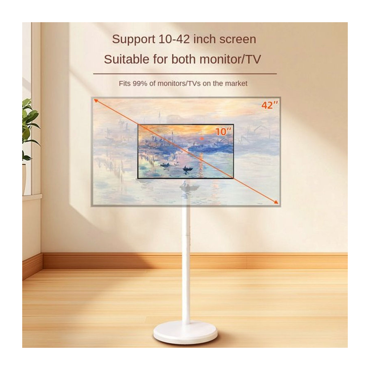 BEISHI Moderner Rollbarer TV-Ständer in Weiß für 10-46 Zoll OLED-LED-Monitore mit Metall-TV-Halterung und Rundbasis - Bild 1