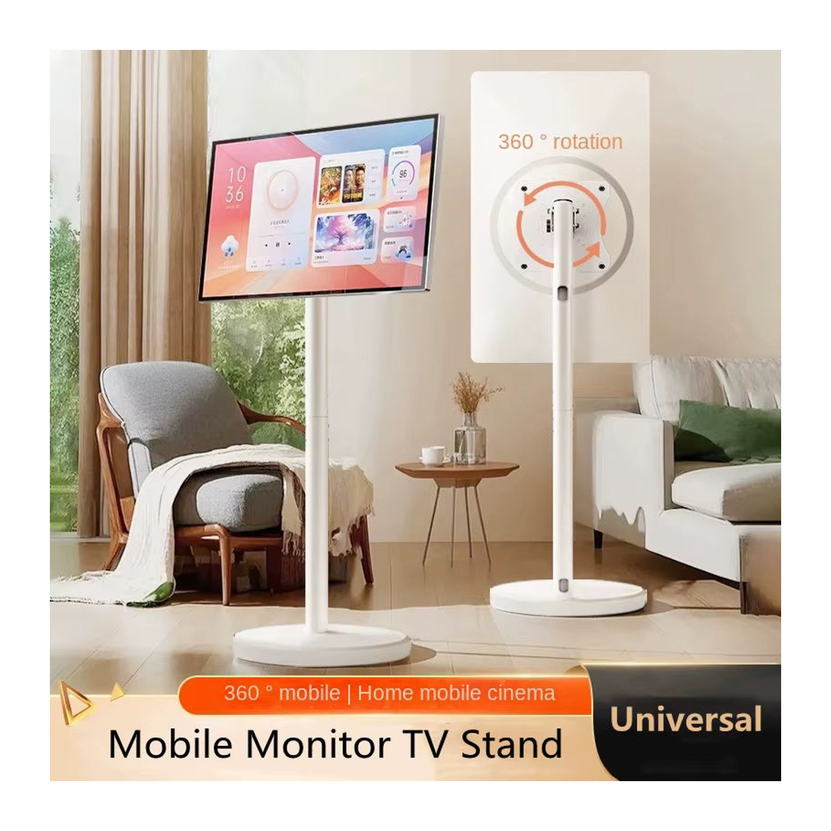BEISHI Moderner Rollbarer TV-Ständer in Weiß für 10-46 Zoll OLED-LED-Monitore mit Metall-TV-Halterung und Rundbasis - Bild 2
