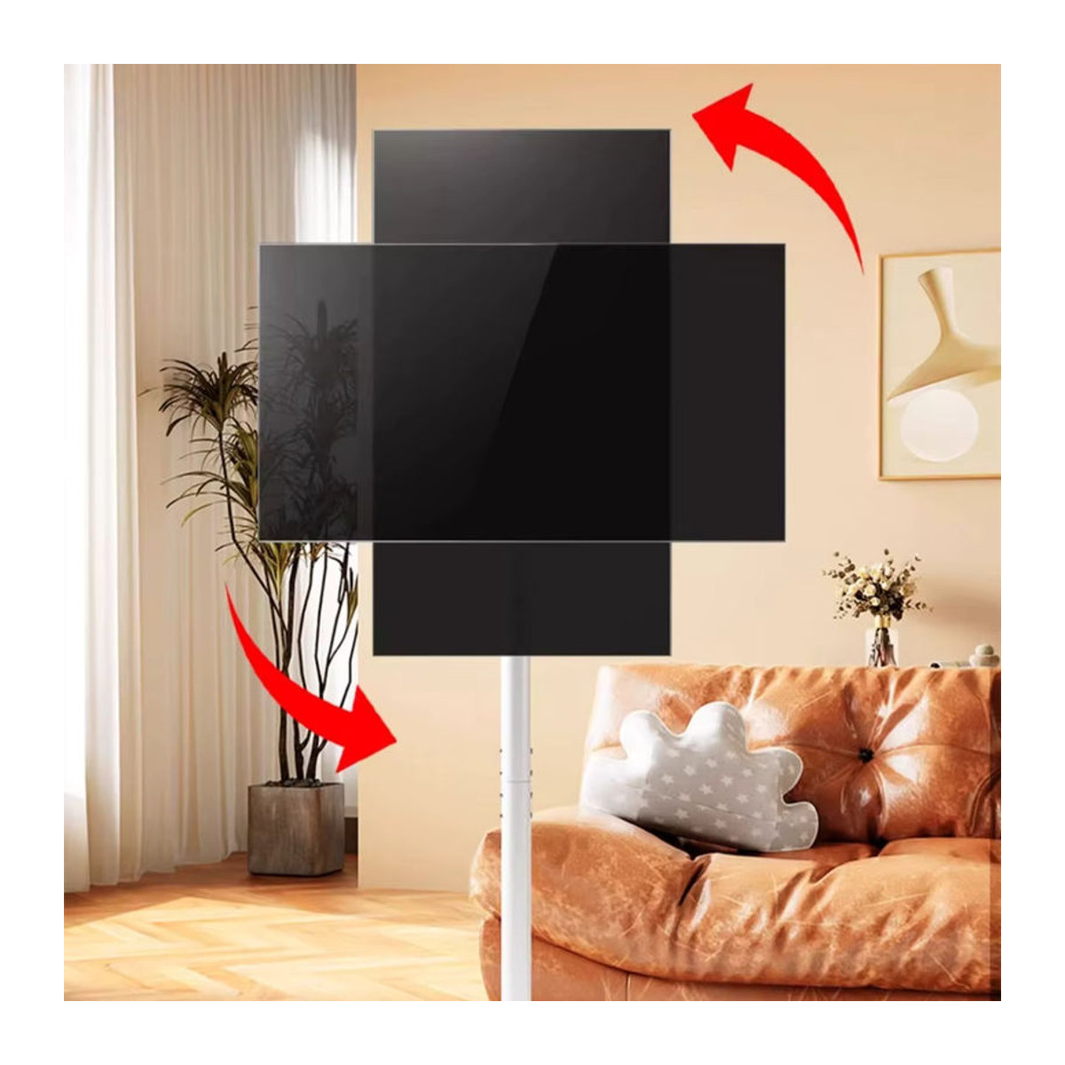 BEISHI Moderner Rollbarer TV-Ständer in Weiß für 10-46 Zoll OLED-LED-Monitore mit Metall-TV-Halterung und Rundbasis - Bild 4