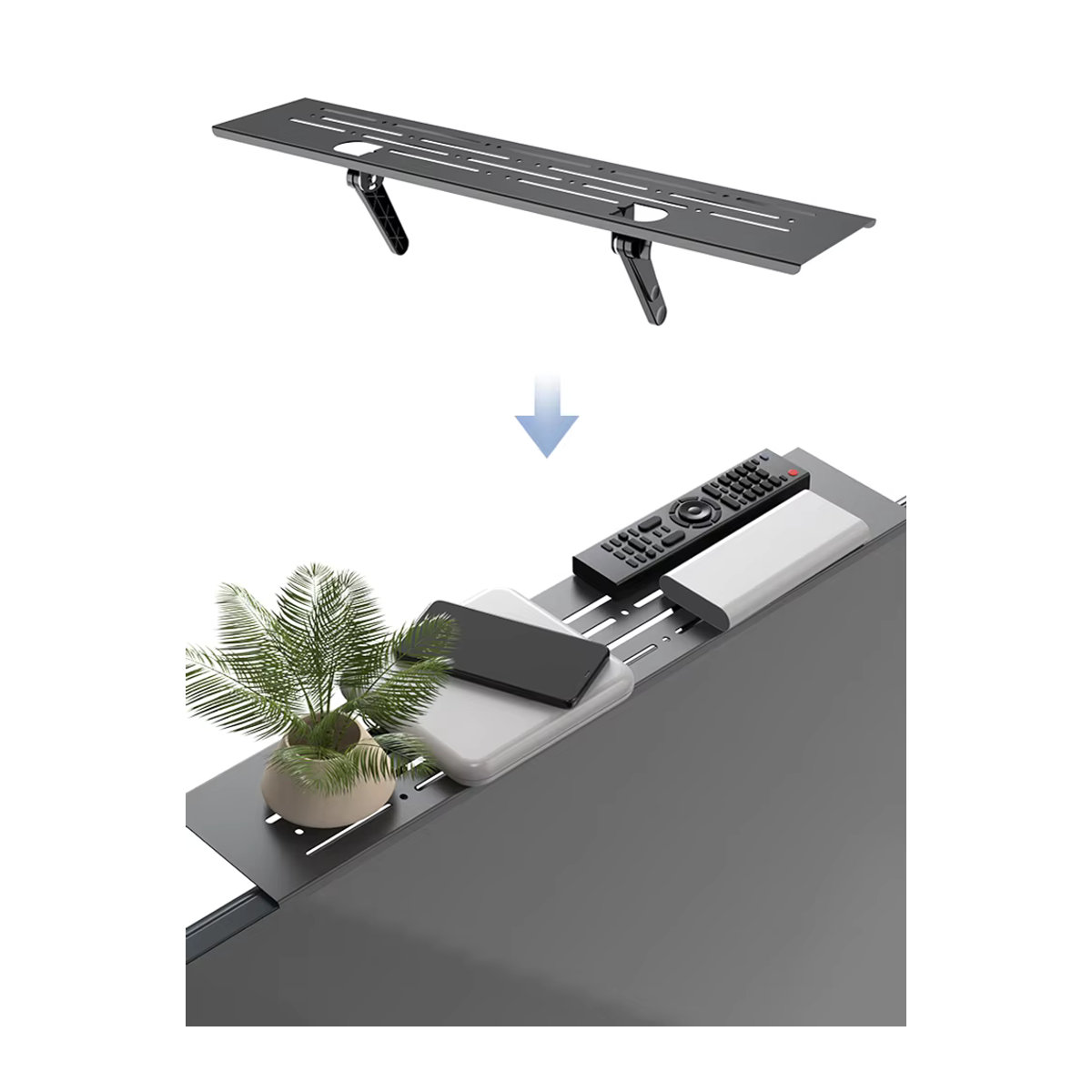 BEISHI Verstellbares Aufbewahrungsregal für TV-Bildschirme und Computermonitore mit 2 Aufbewahrungsboxen in Schwarz, Minimalistisches Design - Bild 7