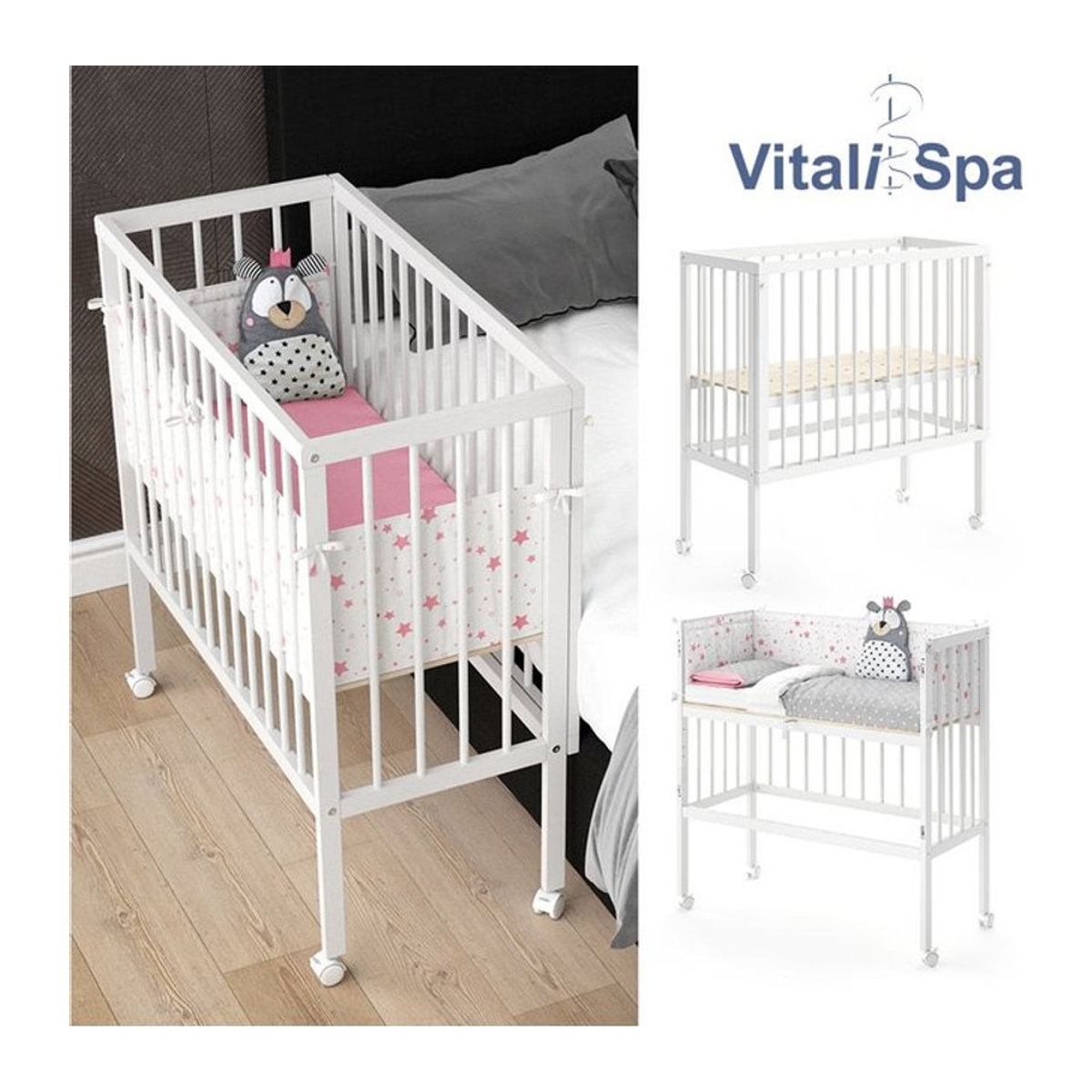 Beistellbett Sophie von VitaliSpa aus Massivholz Kiefer in Weiß, B/T/H: 94 x 90 x 96 cm - Bild 1