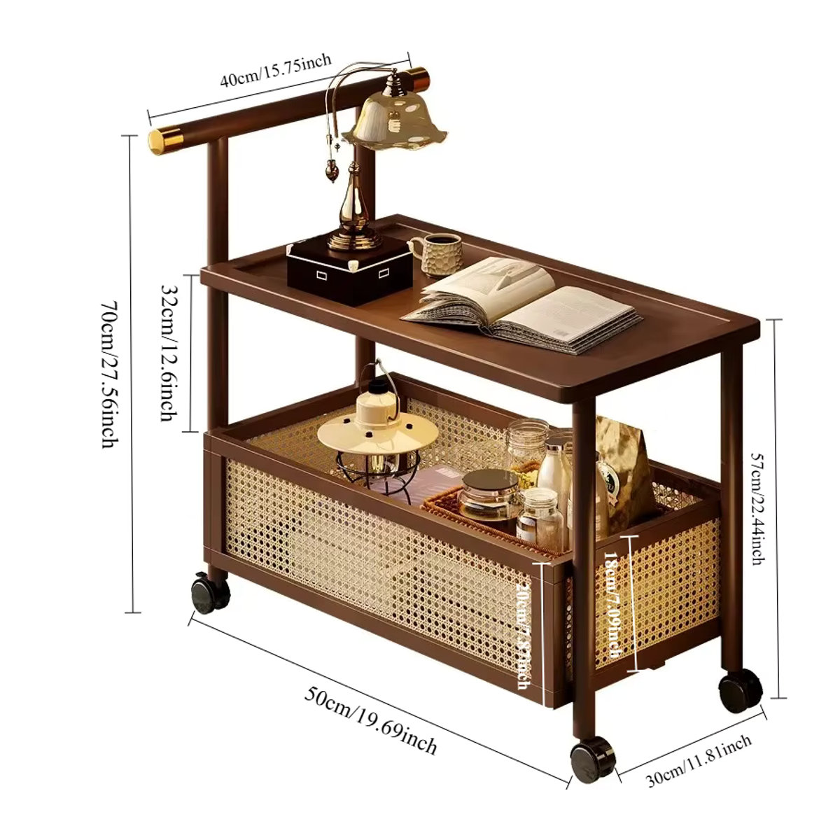 Beistelltisch aus Massivholz im Vintage-Stil mit Rattan-Elementen, rechteckiger Teetisch in Schwarz oder Braun - Bild 4