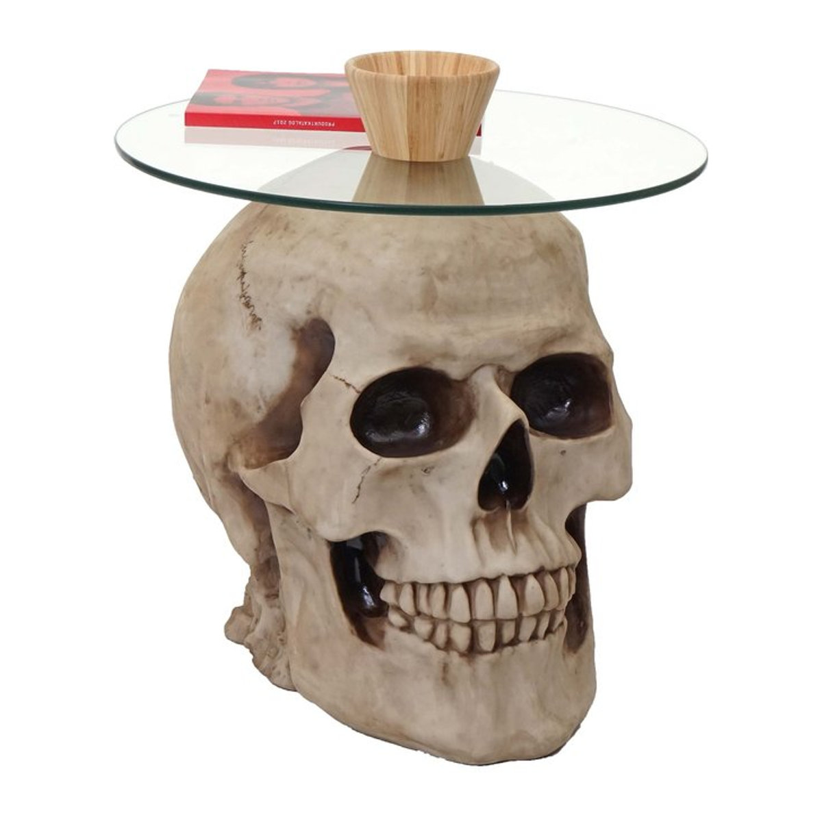 Beistelltisch Totenkopf MCW-A19 aus Polyresin und Glas in Natur mit Durchmesser: 55 cm - Bild 1