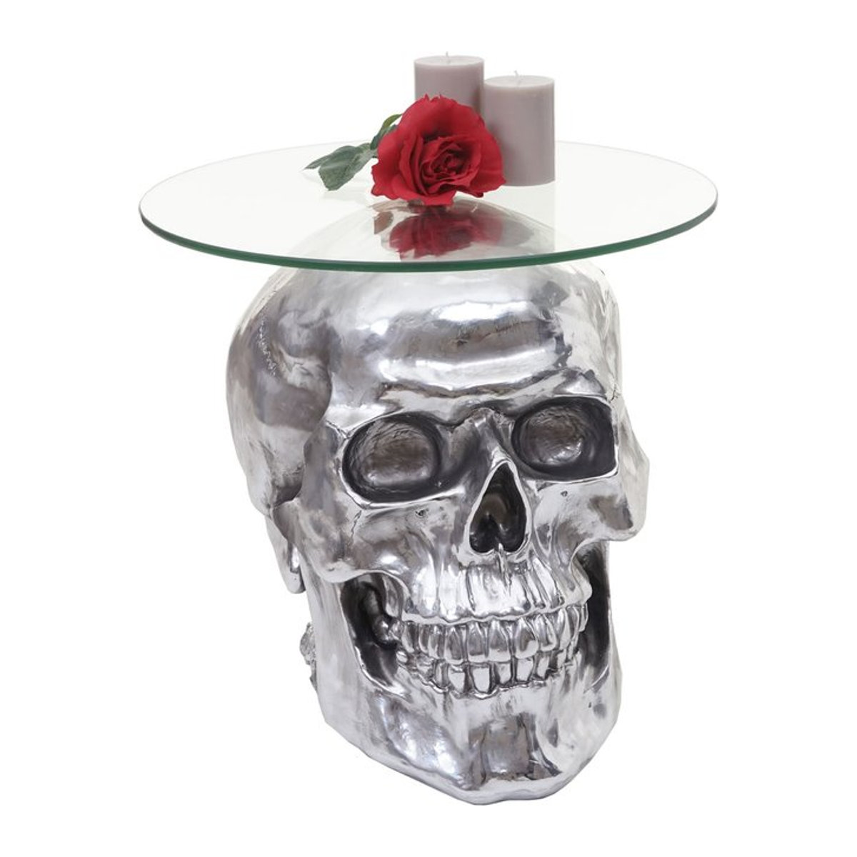 Beistelltisch Totenkopf MCW-A19 in Silber aus Polyresin und Glas, B/T/H: 52 x 55 x 55 cm - Bild 1