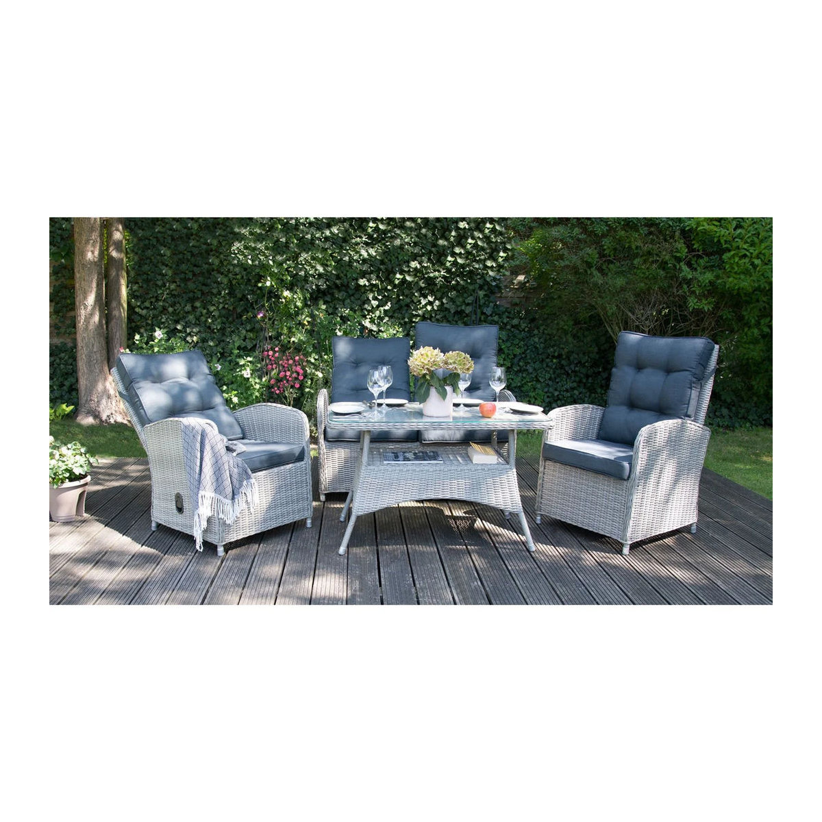 BELLAVISTA Dining-Lounge Monte Carlo in Grau mit 4 Sitzplätzen aus Polyrattan und Aluminium inklusive Auflagen - Bild 2