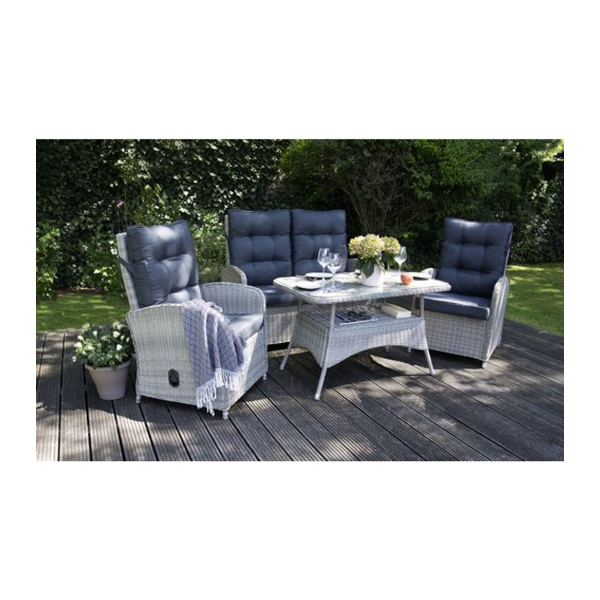 BELLAVISTA Dining-Lounge Monte Carlo in Grau mit 4 Sitzplätzen aus Polyrattan und Aluminium inklusive Auflagen - Bild 3