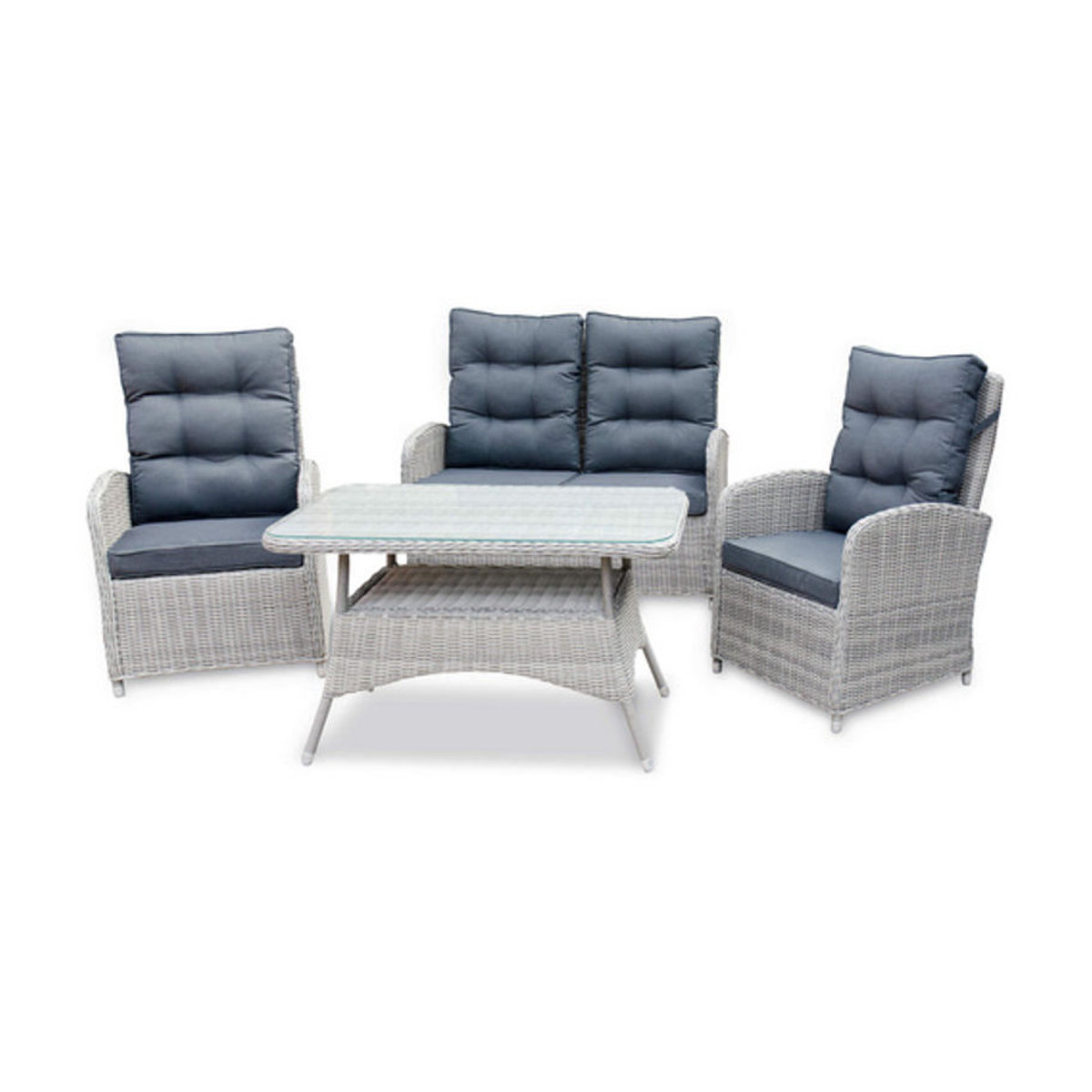 BELLAVISTA Dining-Lounge Monte Carlo in Grau mit 4 Sitzplätzen aus Polyrattan und Aluminium inklusive Auflagen - Bild 5