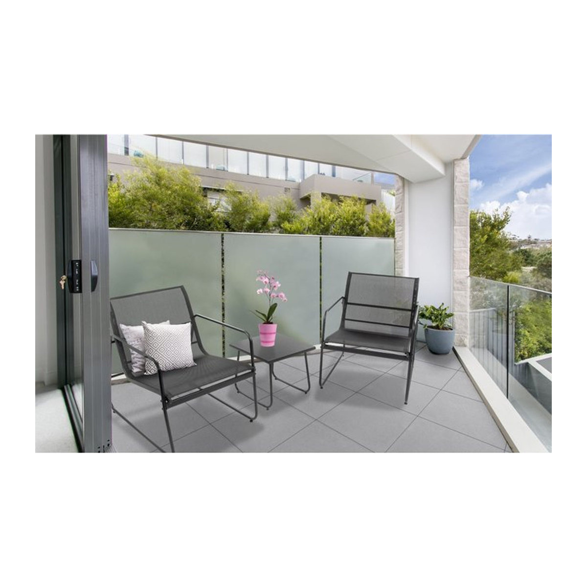 bellavista Home & Garden Balkon-Lounge Mali Balkonset mit 2 Sitzplätzen aus Stahl und Glas in Schwarz und Grau - Bild 1