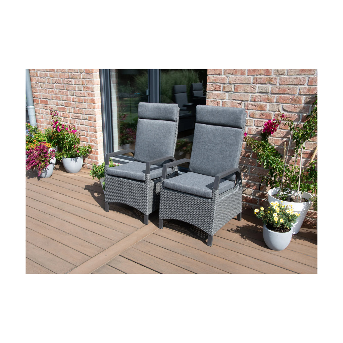 BELLAVISTA - HOME & GARDEN Hochlehner-Sessel Dallas 2er Set aus Polyrattan in Anthrazit und Grau mit Auflagen - Bild 2