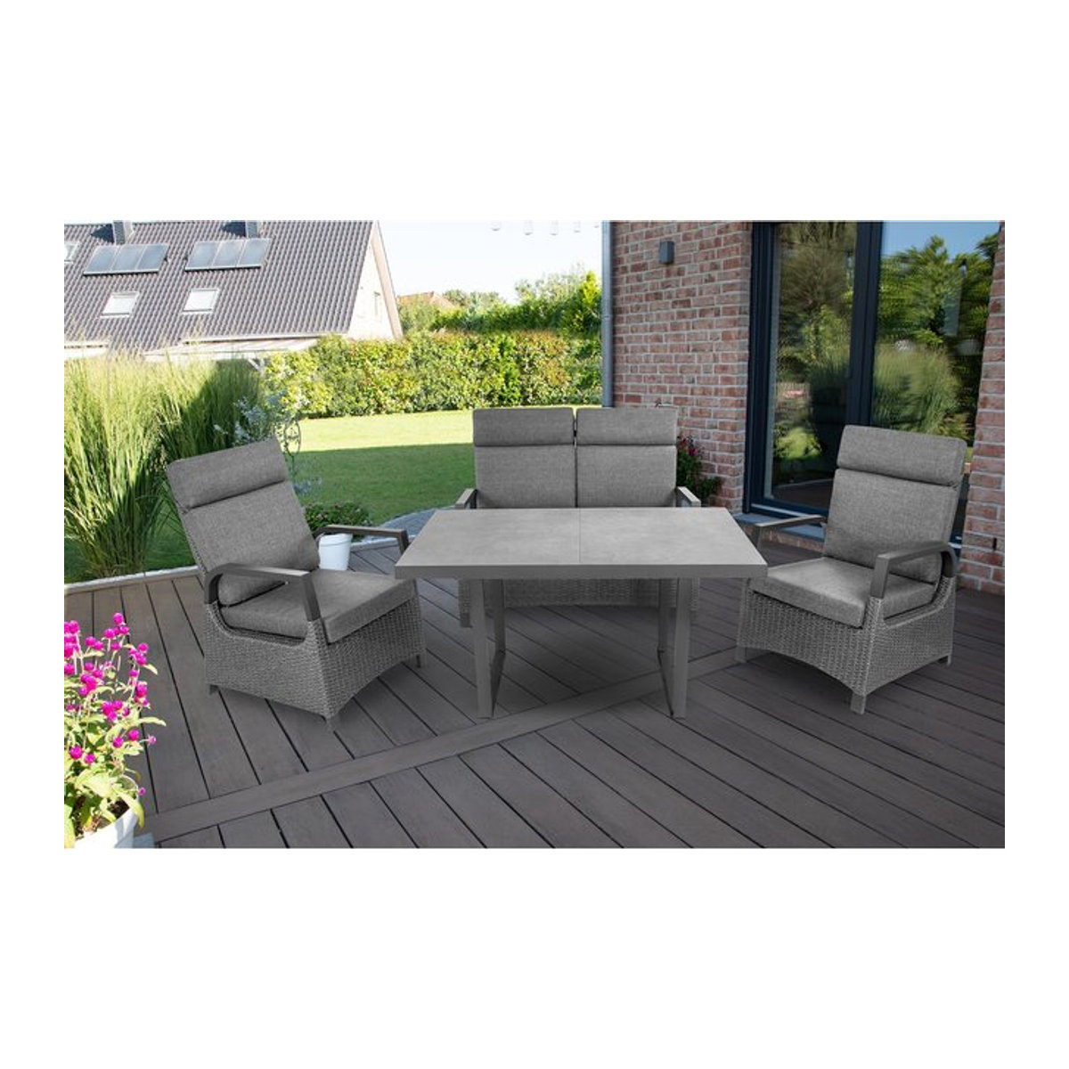 BELLAVISTA Home & Garden Loungemöbel Orlando 4-teiliges Loungeset aus Polyrattan und Aluminium mit Sitzauflagen in Grau und Anthrazit - Bild 3