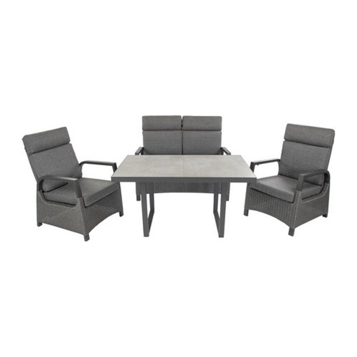 BELLAVISTA Home & Garden Loungemöbel Orlando 4-teiliges Loungeset aus Polyrattan und Aluminium mit Sitzauflagen in Grau und Anthrazit - Bild 4