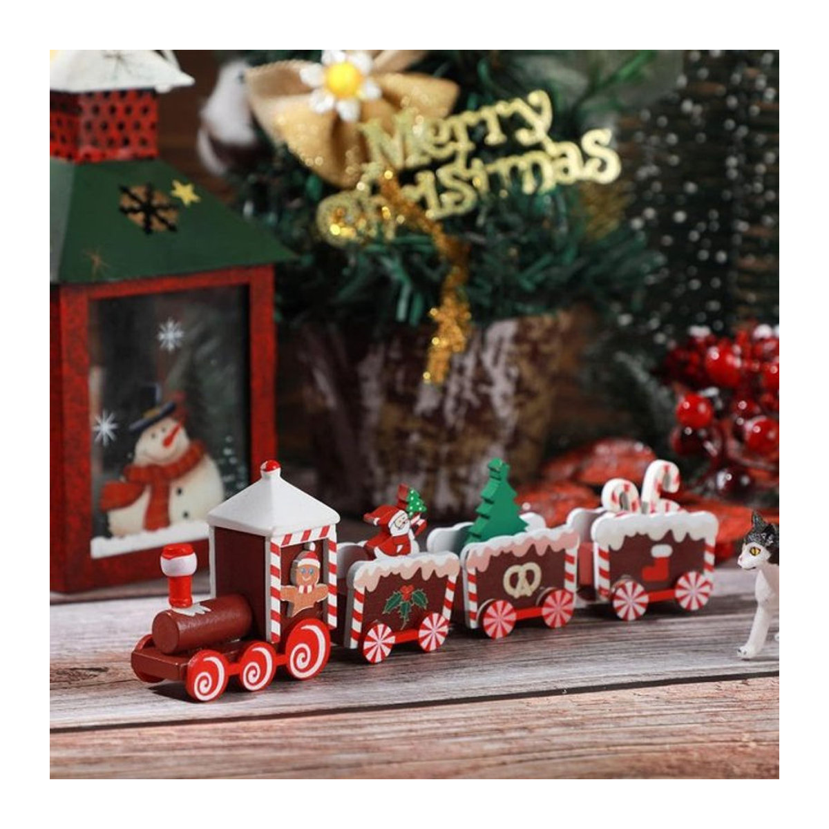 Bemalter Weihnachtszug aus Holz als mehrfarbige Tischdekoration für Weihnachten - Bild 1