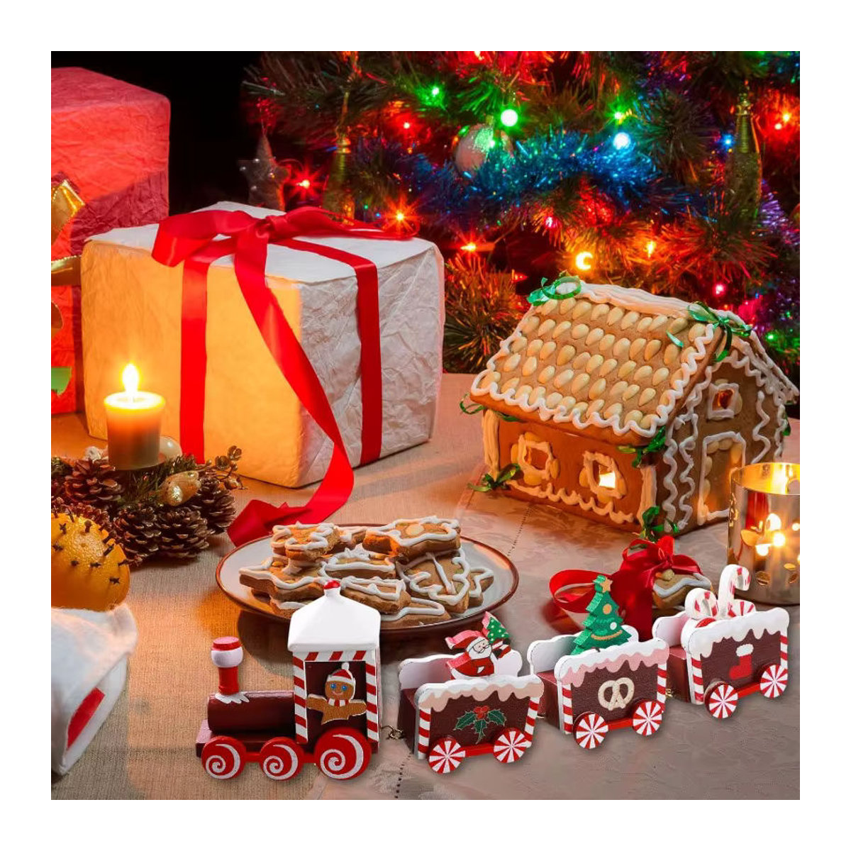 Bemalter Weihnachtszug aus Holz als mehrfarbige Tischdekoration für Weihnachten - Bild 4