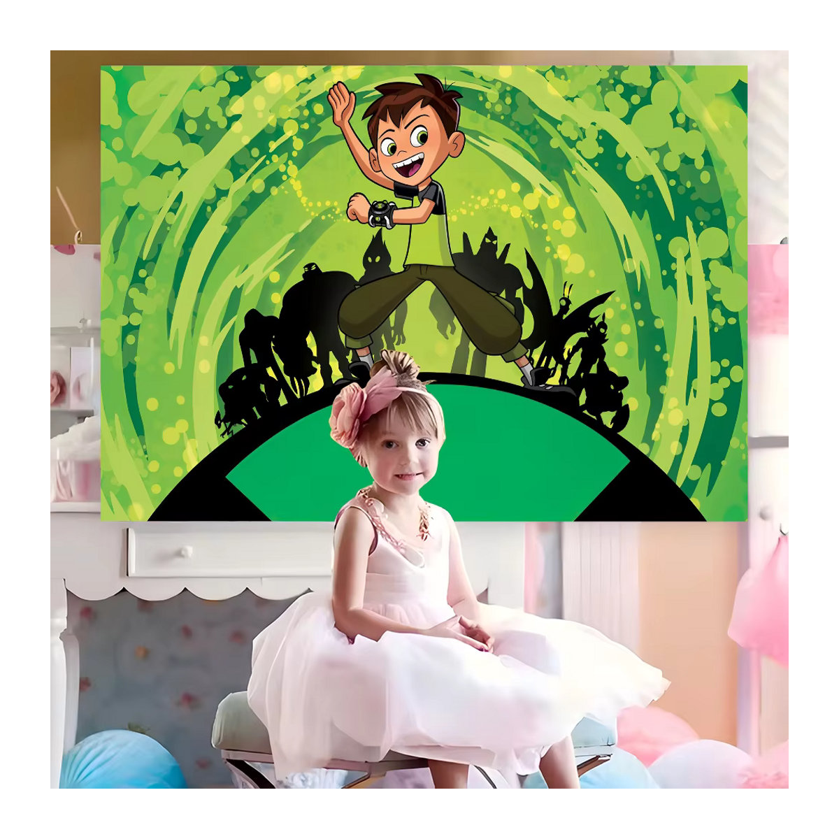 Ben 10 Cartoon Poster für Kinder als Geburtstag Dekoration in Grün, Querformat, B: 120 cm, H: 70 cm - Bild 5