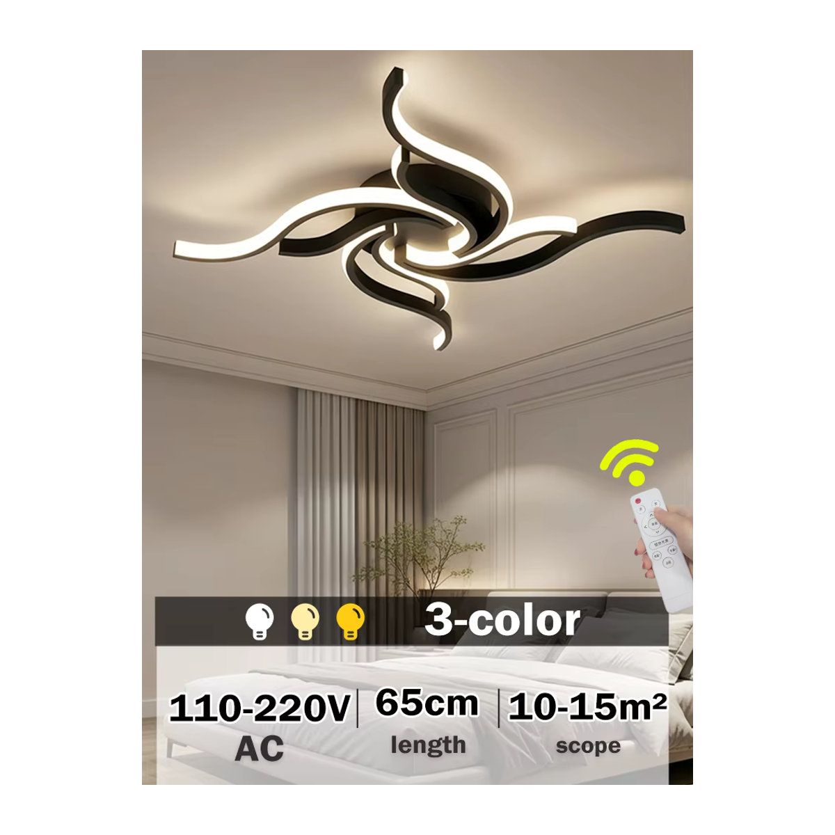 Benda LED-Deckenleuchte in Schwarz mit Fernbedienung und App-Dimmfunktion, modern gestaltete Deckenlampe aus Aluminium für Wohnzimmer und Schlafzimmer - Bild 1