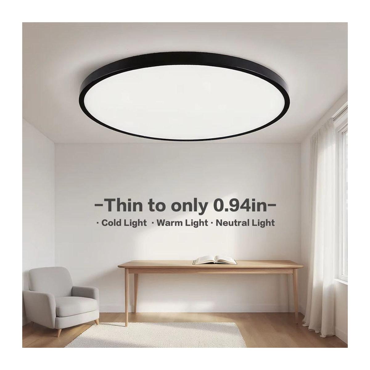BENEWTON LED Deckenlampe Schwarz Minimalistisch aus Acryl, 25 W, Ultradünne Runde Panel-Leuchte - Bild 1