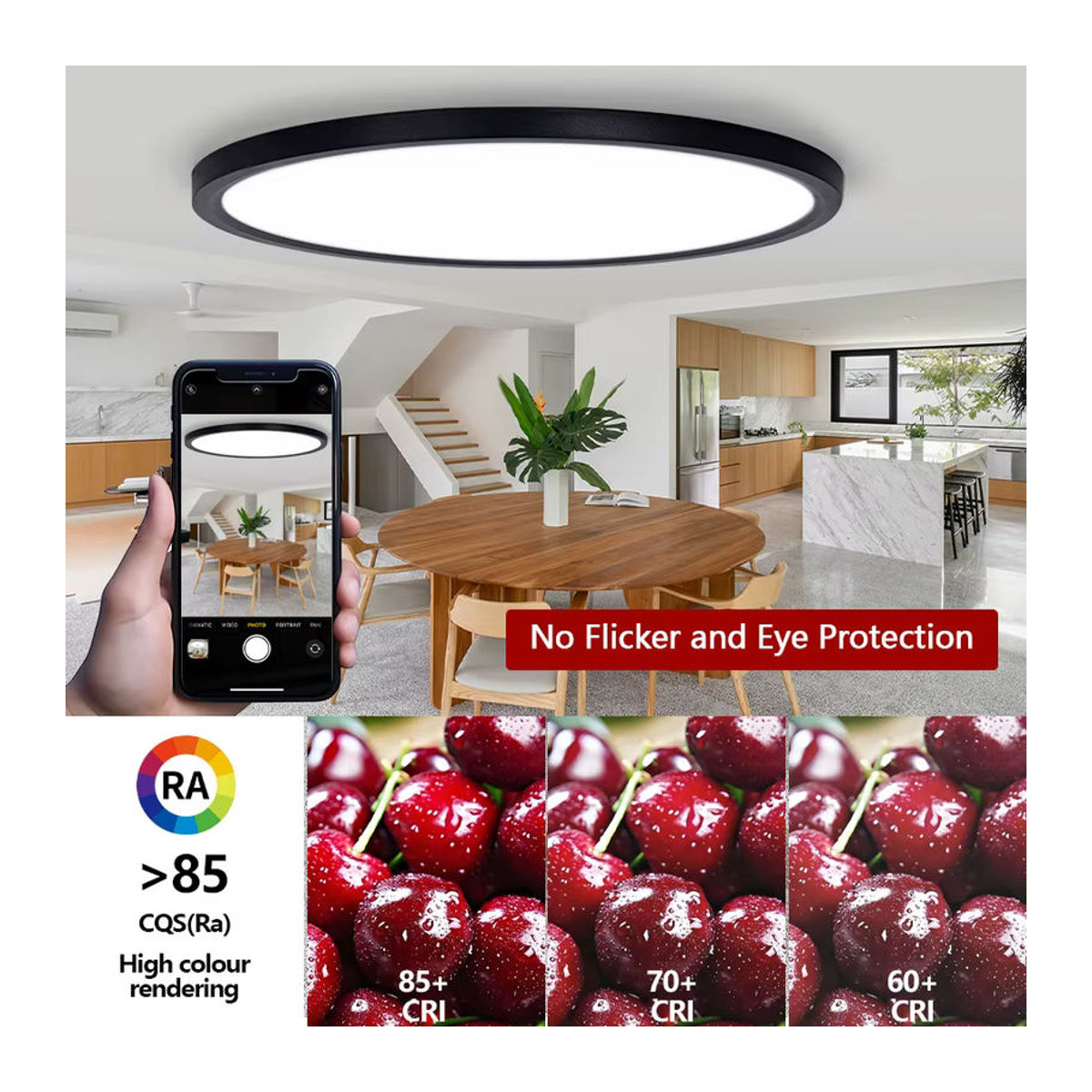 BENEWTON LED Deckenlampe Schwarz Minimalistisch aus Acryl, 25 W, Ultradünne Runde Panel-Leuchte - Bild 4
