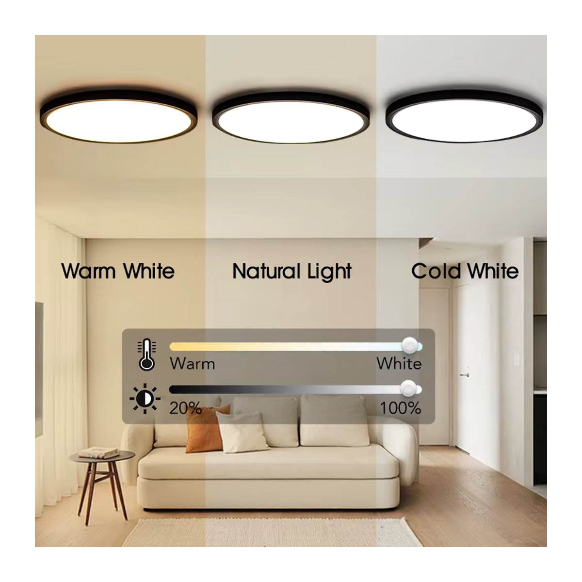 BENEWTON LED-Deckenleuchte Smart Home in Schwarz, dimmbar per App-Fernbedienung, modern und ultradünn, Durchmesser: 50 cm - Bild 4