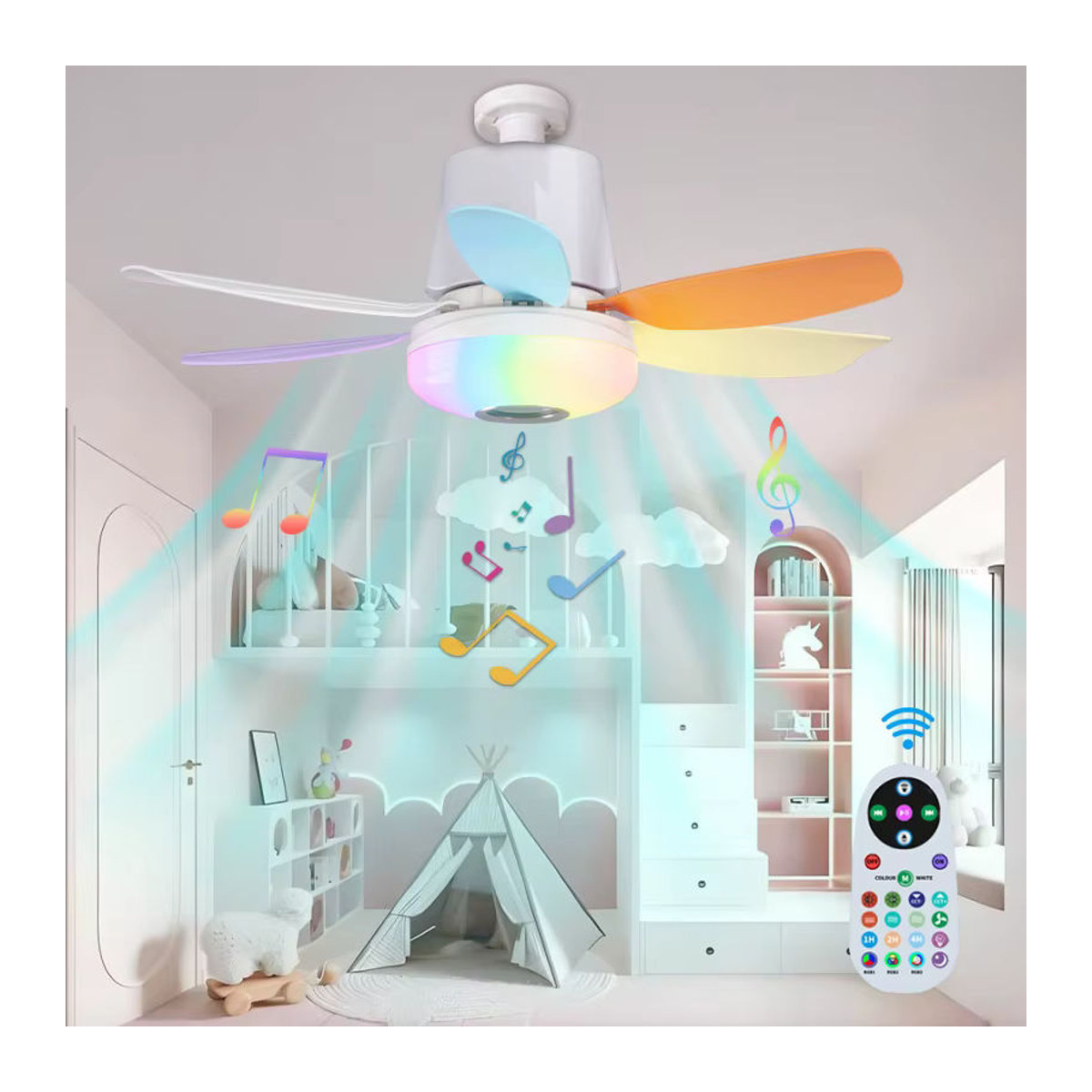 BENEWTON Moderne E27 Deckenlampe mit Ventilator und integriertem Lautsprecher in Weiß - Bild 2