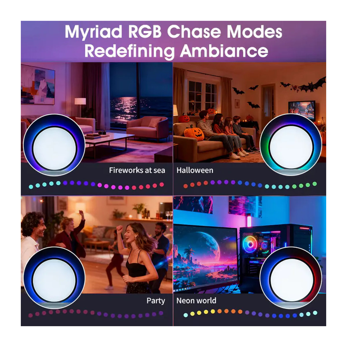 BENEWTON Tuya Smart WiFi Deckenleuchte mit RGB Flow Effekten, moderne Deckenlampe mit Alexa Sprachsteuerung und App-Steuerung, bunt - Bild 4