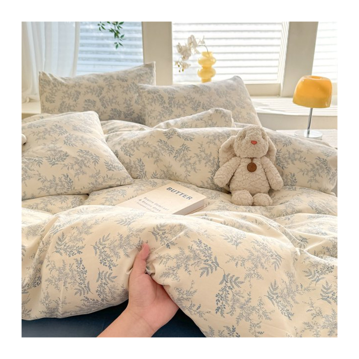 Bensonjoy Bettbezug-Set aus gewaschener Baumwolle im Blumenstil, Farbe: Weiß, B/H: 240 x 220 cm - Bild 1