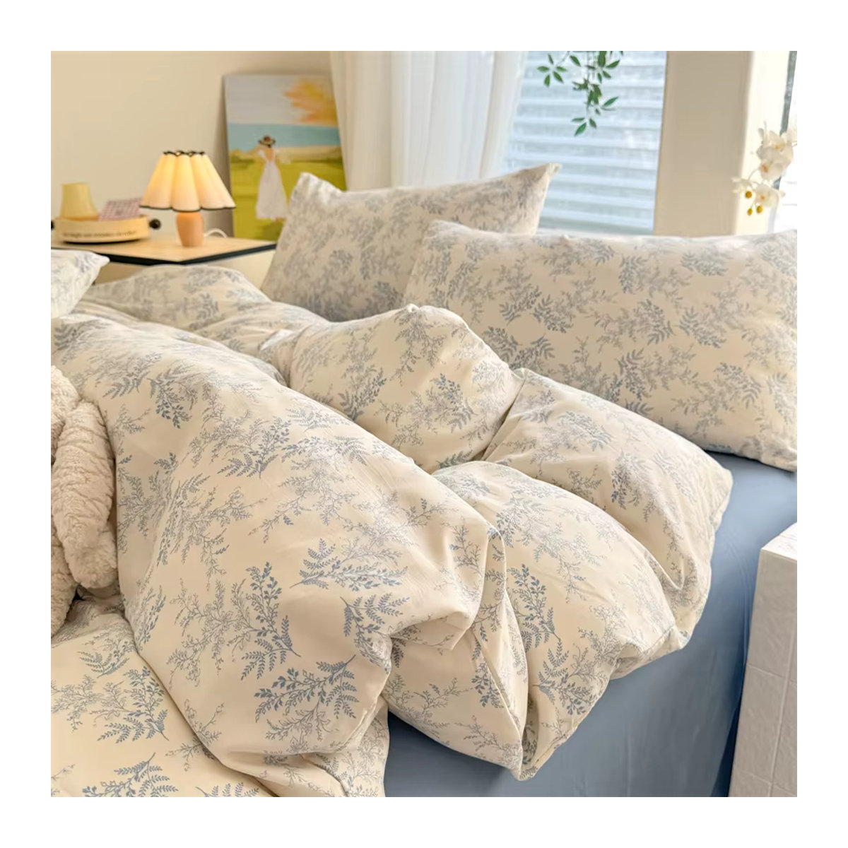 Bensonjoy Bettbezug-Set aus gewaschener Baumwolle im Blumenstil, Farbe: Weiß, B/H: 240 x 220 cm - Bild 2