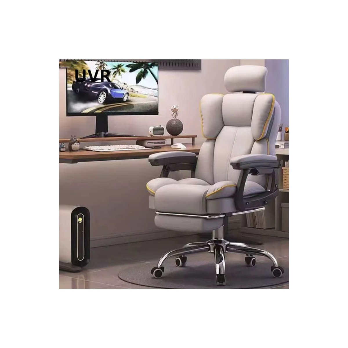 Bequemer Gaming Stuhl aus Kunstleder als Drehstuhl für Gaming und Home Office in Rosa oder Grau - Bild 3