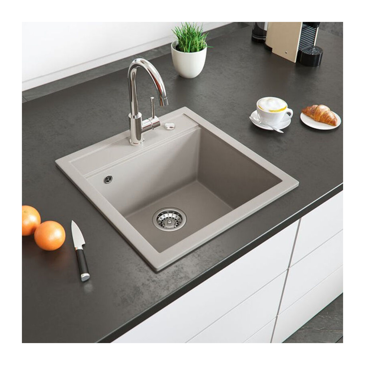 Bergström Granit Küchenspüle Einbauspüle Modern Beige B: 49 cm, H: 49 cm, T: 50 cm - Bild 2