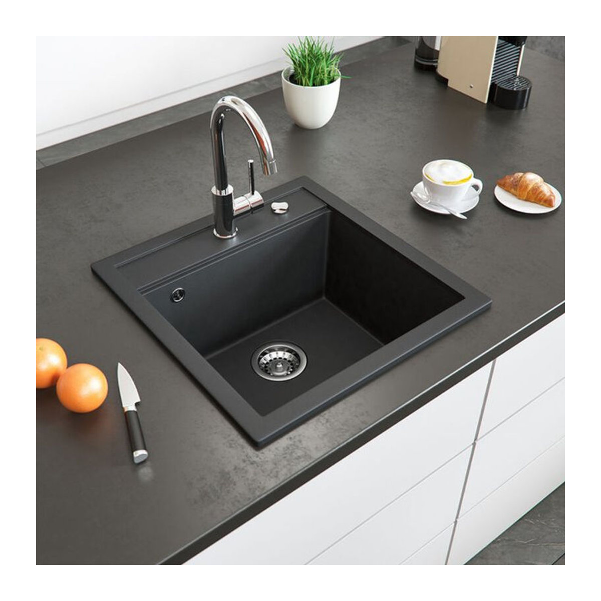 Bergström Granit Küchenspüle Einbauspüle Schwarz B: 49 cm, T: 50 cm, H: 20 cm - Bild 2