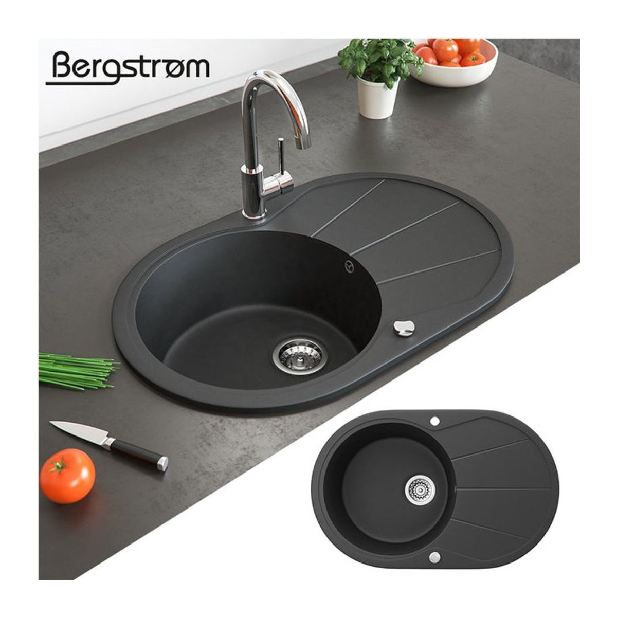 Bergström Granit Küchenspüle in Schwarz mit Trockenplatz, B: 78 cm, T: 50 cm - Bild 1