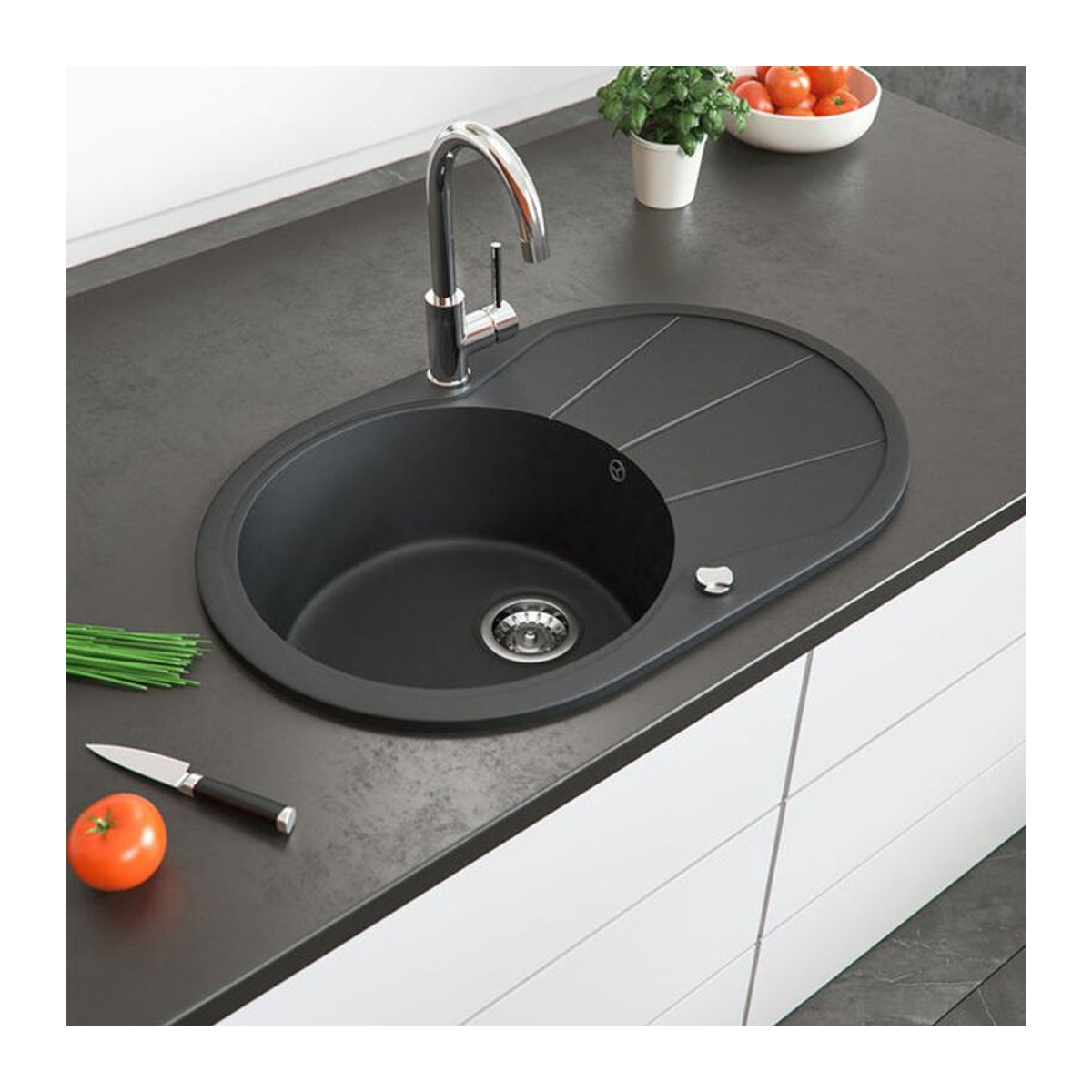 Bergström Granit Küchenspüle in Schwarz mit Trockenplatz, B: 78 cm, T: 50 cm - Bild 2