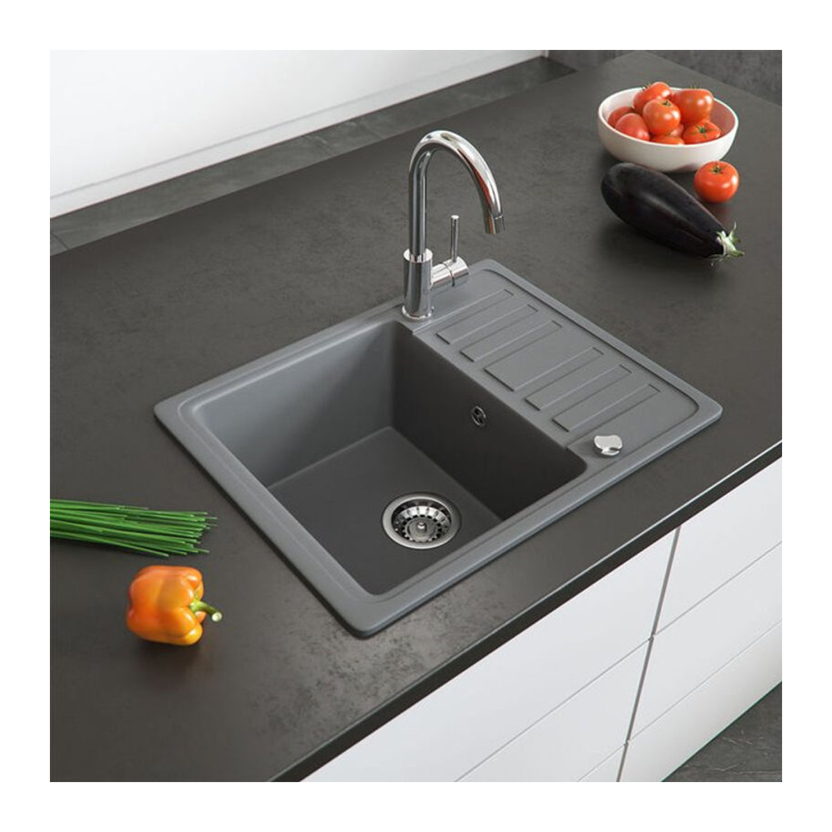Bergström Granit Küchenspüle mit Trockenplatz in Grau, B: 57,5 cm, T: 46 cm - Bild 1