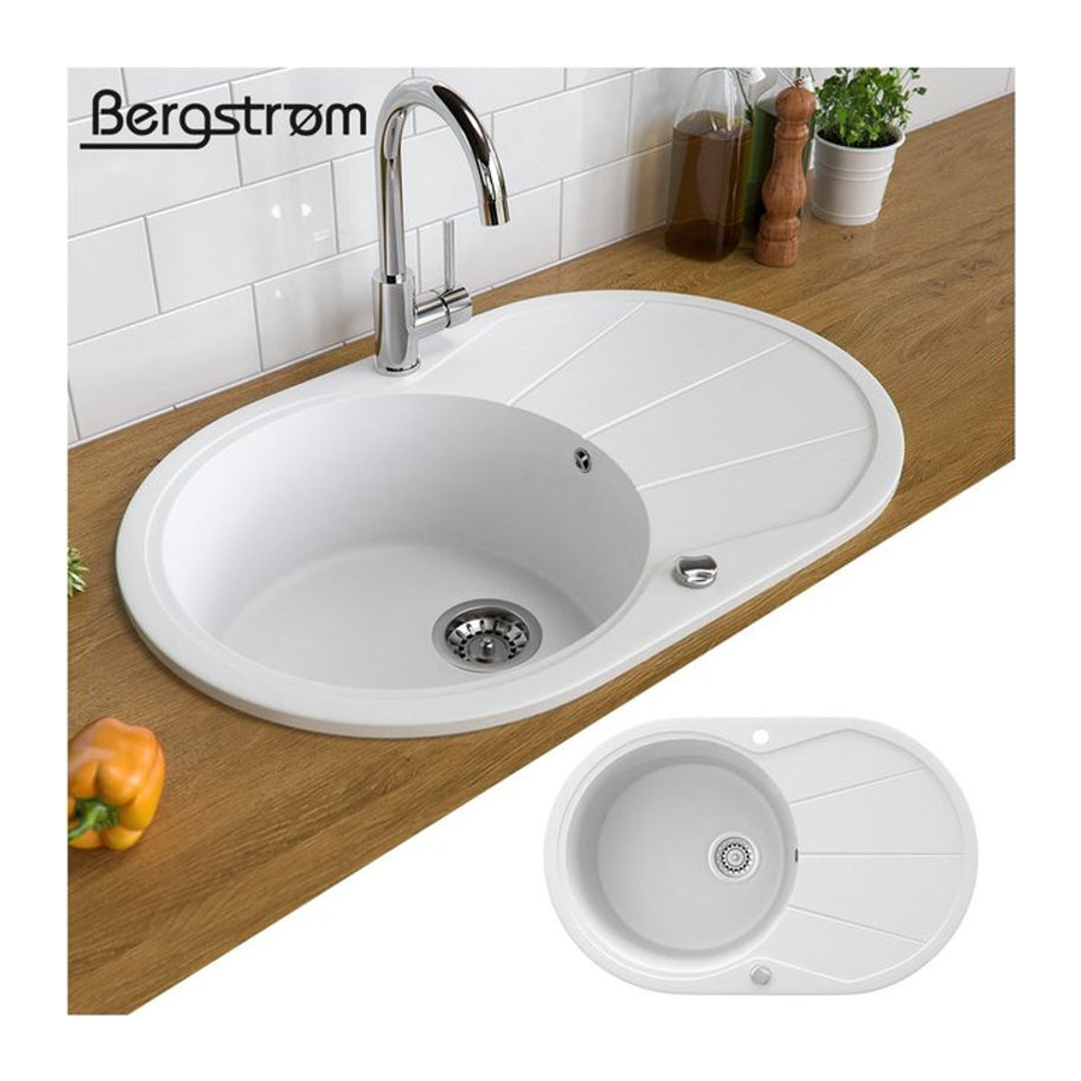 Bergström Granit Küchenspüle Weiß mit Trockenplatz B/T: 78 x 50 cm - Bild 1
