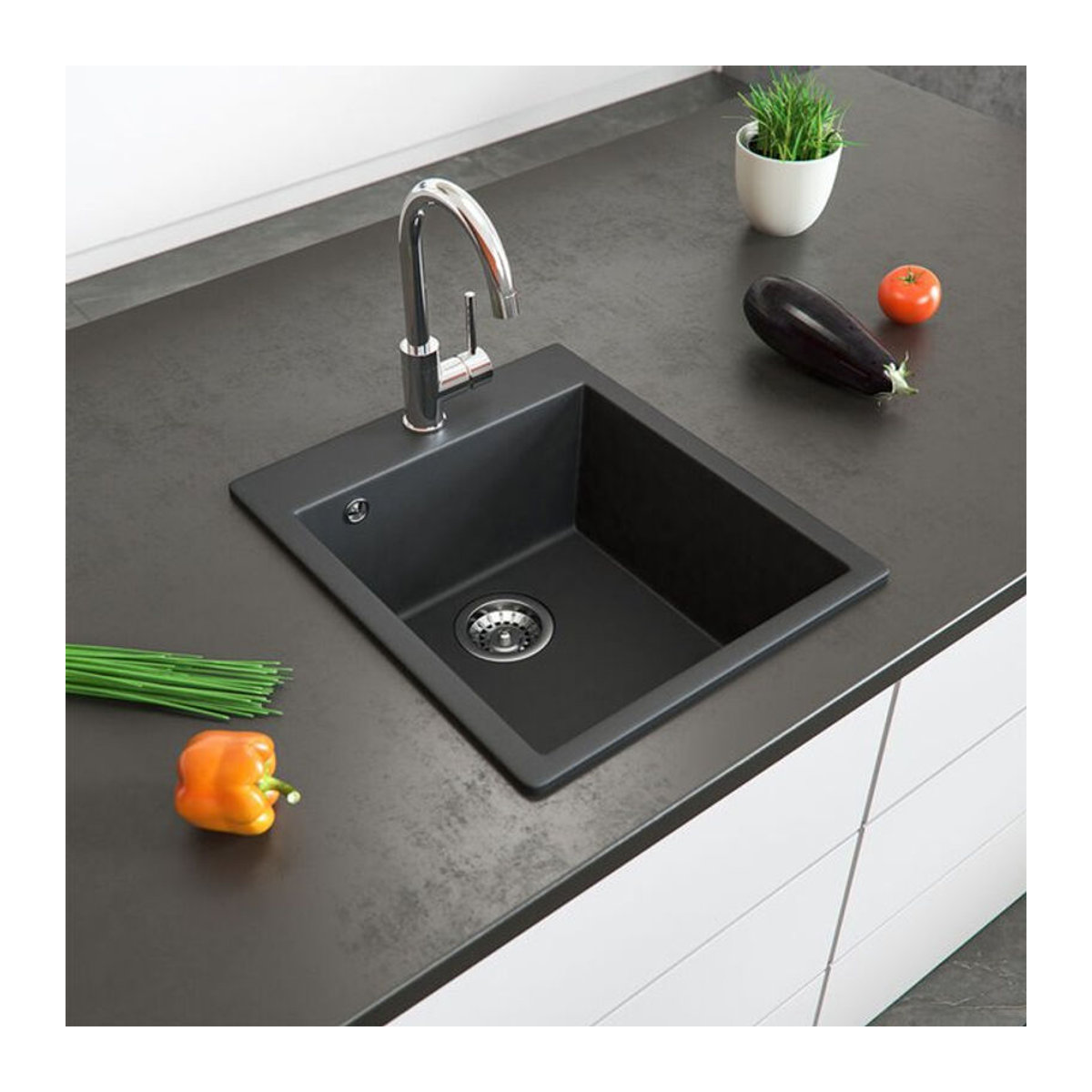 Bergström Spülbecken Venice aus Granit in Schwarz, B: 50 cm, T: 42,5 cm, modern - Bild 1