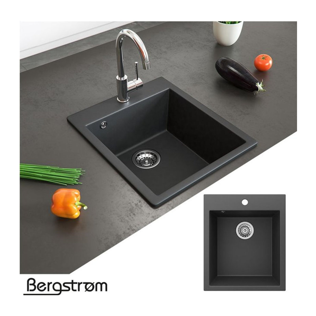 Bergström Spülbecken Venice aus Granit in Schwarz, B: 50 cm, T: 42,5 cm, modern - Bild 2