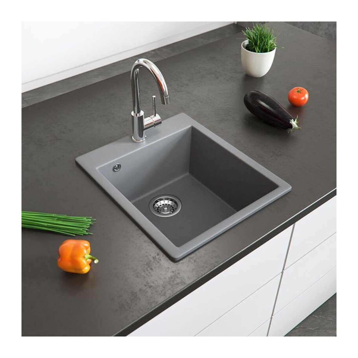 Bergström Venice Granit Küchenspüle Einbauspüle, Grau, Breite: 42,5 cm, Tiefe: 50 cm - Bild 1