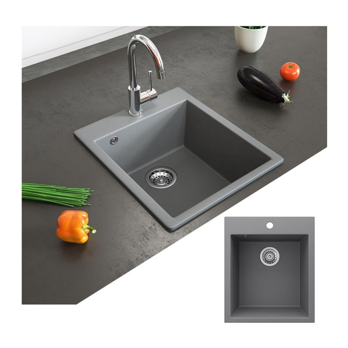 Bergström Venice Granit Küchenspüle Einbauspüle, Grau, Breite: 42,5 cm, Tiefe: 50 cm - Bild 2