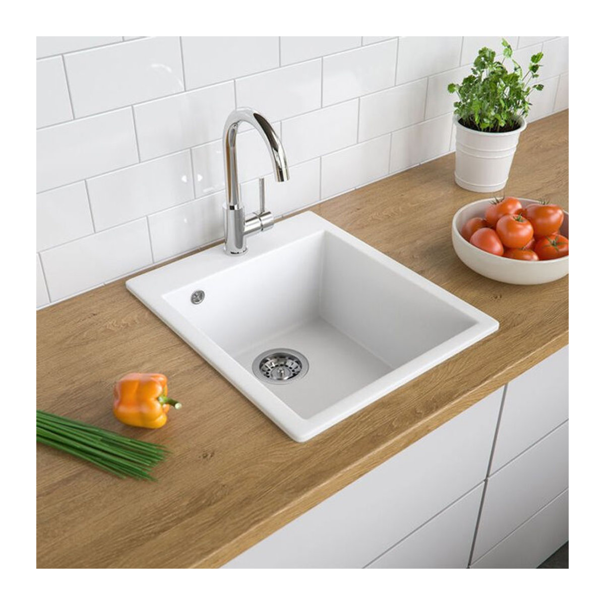 Bergström Venice Küchenspüle aus Granit, Weiß, B: 42,5 cm, T: 50 cm - Bild 1