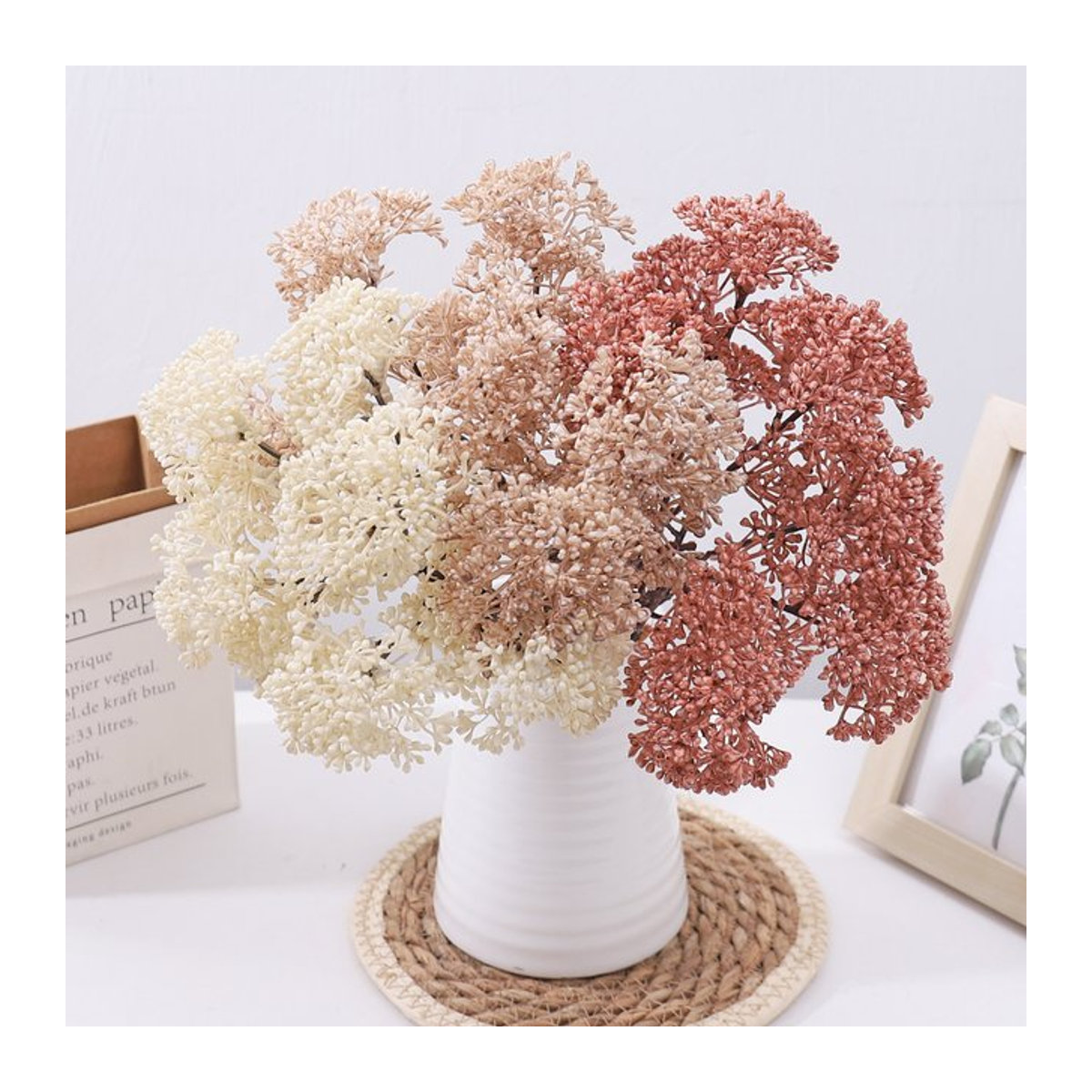 Berry Künstlicher Blumenstrauß mit Hirseblumen in Beige und Mehrfarbig für Bohemian-Dekorationen und Hochzeiten - Bild 1