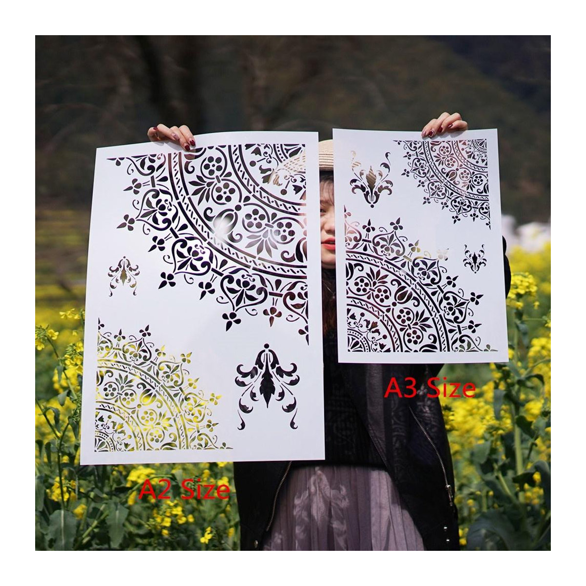 BESTAGIFTS Mandala Schablonen für Scrapbooking und Wandmalerei, Orientalisches Design, Grün, B/H: 42 x 59,4 cm - Bild 1