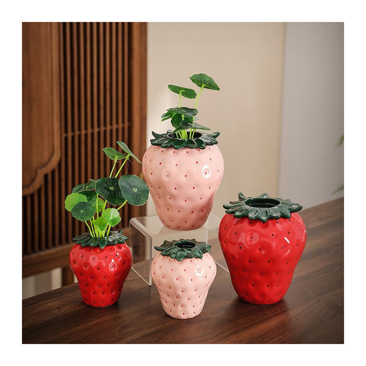 Bestbags Keramik Vase Erdbeere in Rosa für Wohnzimmer und Dekoration - Bild 3