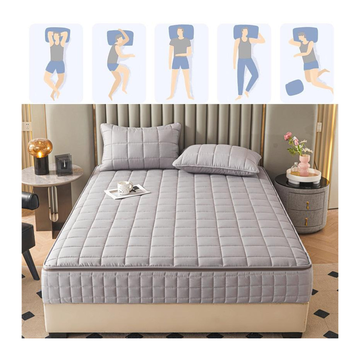Bestbags Matratzenbezug Grau mit Reißverschluss, flauschiger 6-seitiger Matratzenschoner mit Allergenbarriere und antibakterieller Schutzfunktion, B/T/H: 150 x 200 x 25 cm - Bild 2