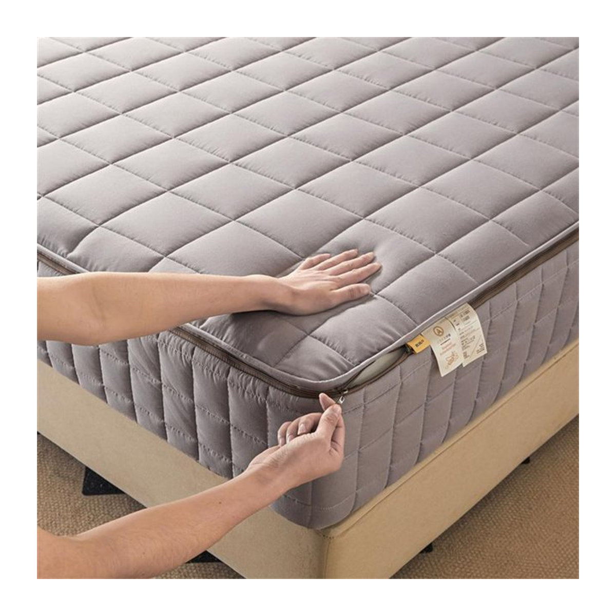 Bestbags Matratzenbezug mit Reißverschluss in Grau, 6-seitiger flauschiger Matratzenschoner, staubdicht und antibakteriell, B/T/H: 200 x 220 x 25 cm - Bild 1