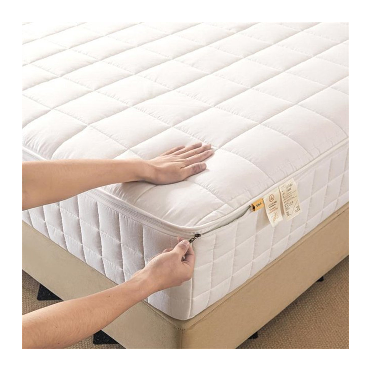 Bestbags Matratzenschoner mit Reißverschluss, flauschiger 6-seitiger Matratzenbezug in Weiß, staubdicht und antibakteriell, B/T/H: 99 x 190 x 35 cm - Bild 1