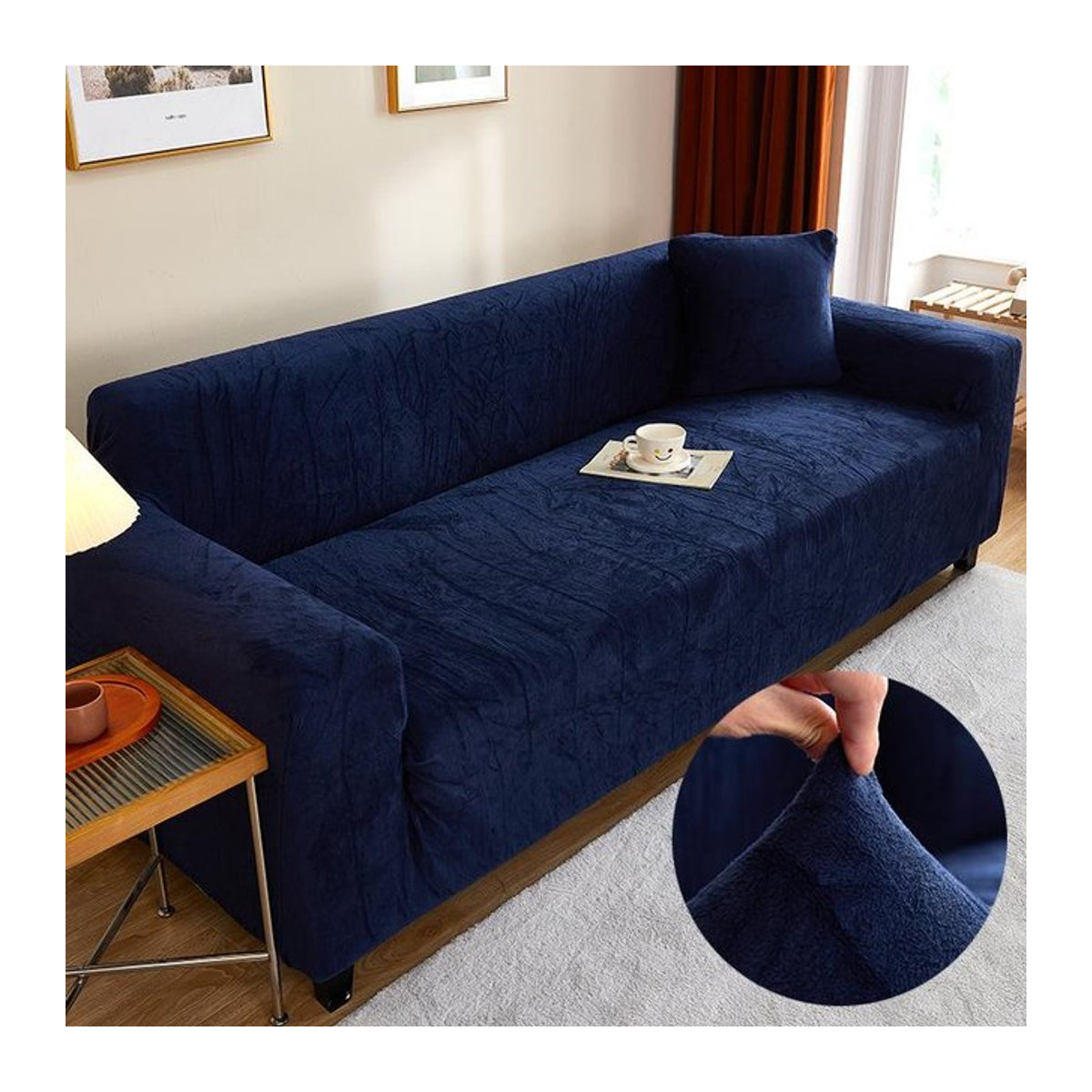 Bestbags Sofaüberwurf aus Samt in Blau, elastischer und rutschfester Couchbezug als Möbelschutz für dein Wohnzimmer - Bild 1