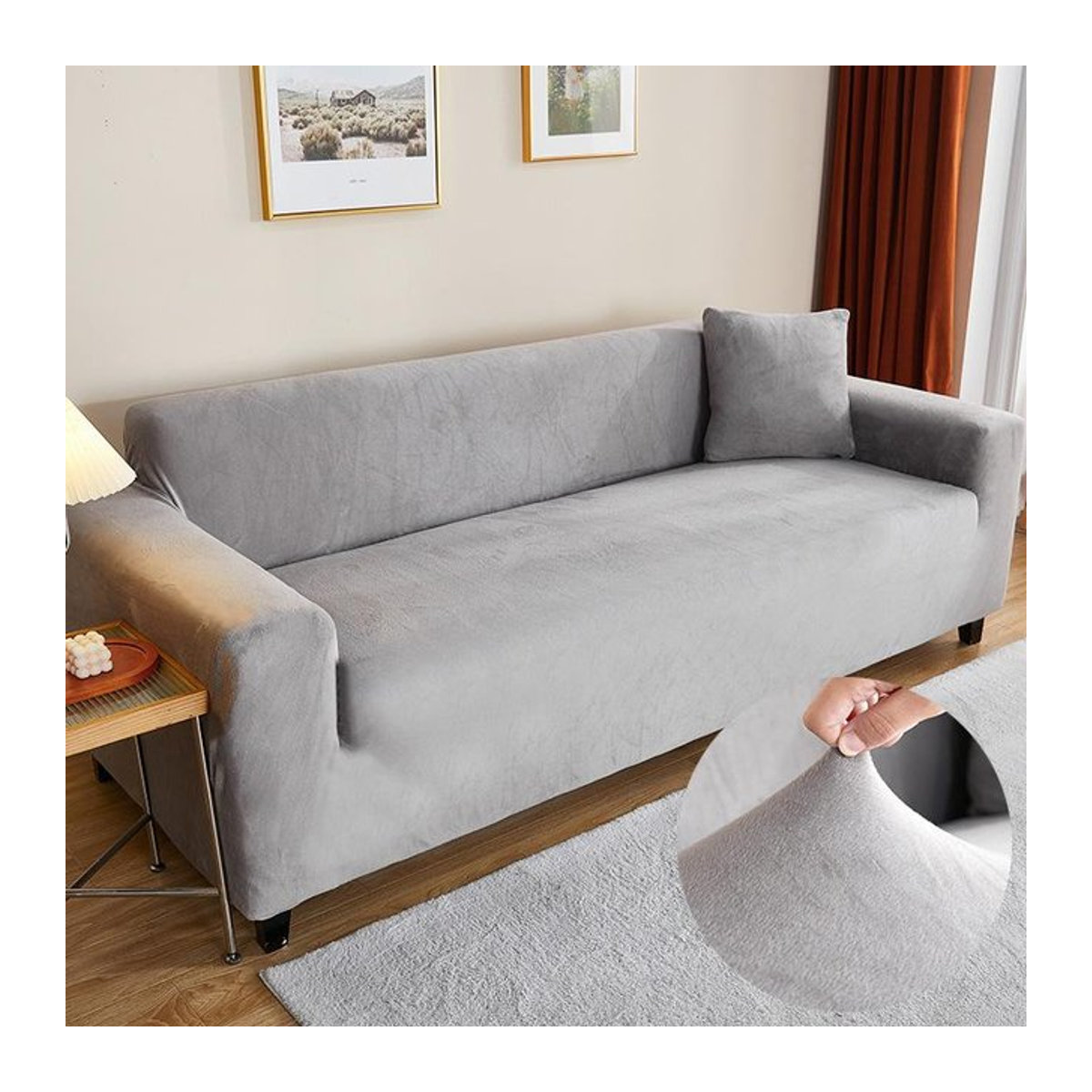 Bestbags Sofaüberwurf aus Samt in Grau, elastischer und rutschfester Couchbezug als Möbelschutz für dein Wohnzimmer - Bild 1
